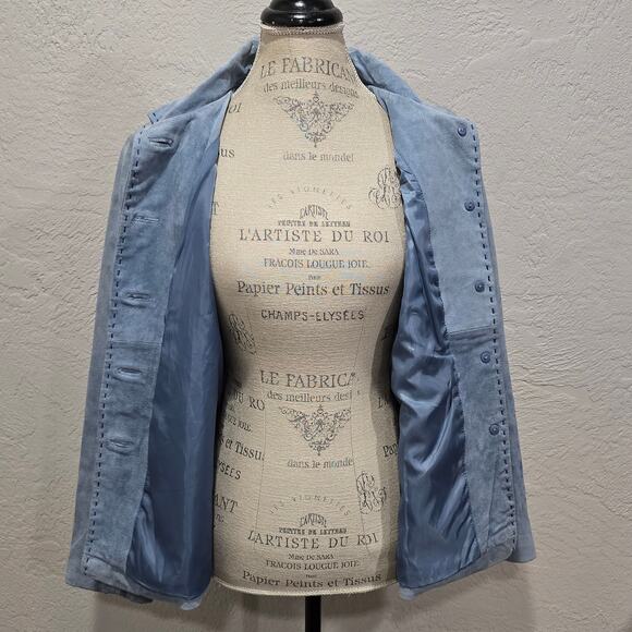 Vintage Monterey Bay Clothing Company Denim Blue Genuine Leather Jacket Size 14 - Picture 5 of 13